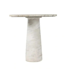 Orbit Side Table - Side View on White Background, White Marble Tapered Base
