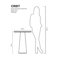 Orbit Side Table - Dimension Diagram, 60 x 76 cm White Marble and Alaska White