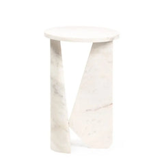 Nula Side Table - Front View on White Background, Asymmetric White Marble Base