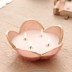 Eternal Bloom - Bowl Candle - Pink - English Rose, close-up of lit pink petals with gold edging