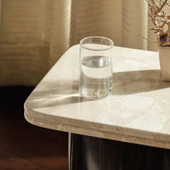 Ruvy Side Table - Tabletop Edge Detail with Glass of Water