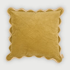 Mirage Scallop Deep Ochre Cushion Cover in mustard yellow velvet with scalloped embroidered edge
