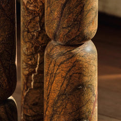 Core Side Table - Macro Leg Detail, Warm Brown Marble with Dark Veins