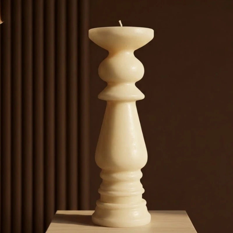 Modern - Pillar Candle - Cashew - Non Scented, sculptural cream pillar candle against dark ribbed panel