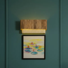 Unique Tokyo Wall Lamp with a wooden light fixture, casting warm light
