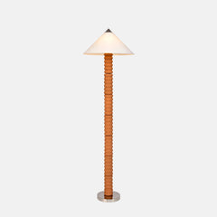 Terra Contour Floor Lamp full view showing its ribbed terracotta column and conical fabric shade
