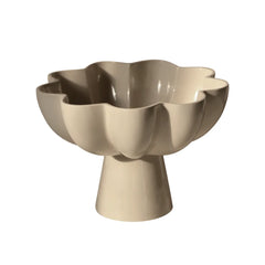 Beige Sora bowl, made of metal with a unique design on a white background