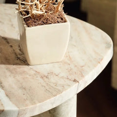 Eera Side Table - Marble Surface Detail with Cream Planter