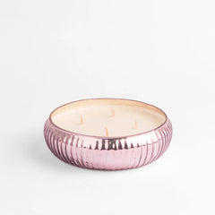 Mercury - Bowl Candle - Violet - Lavender Breeze, violet ribbed mercury glass bowl on white, front view