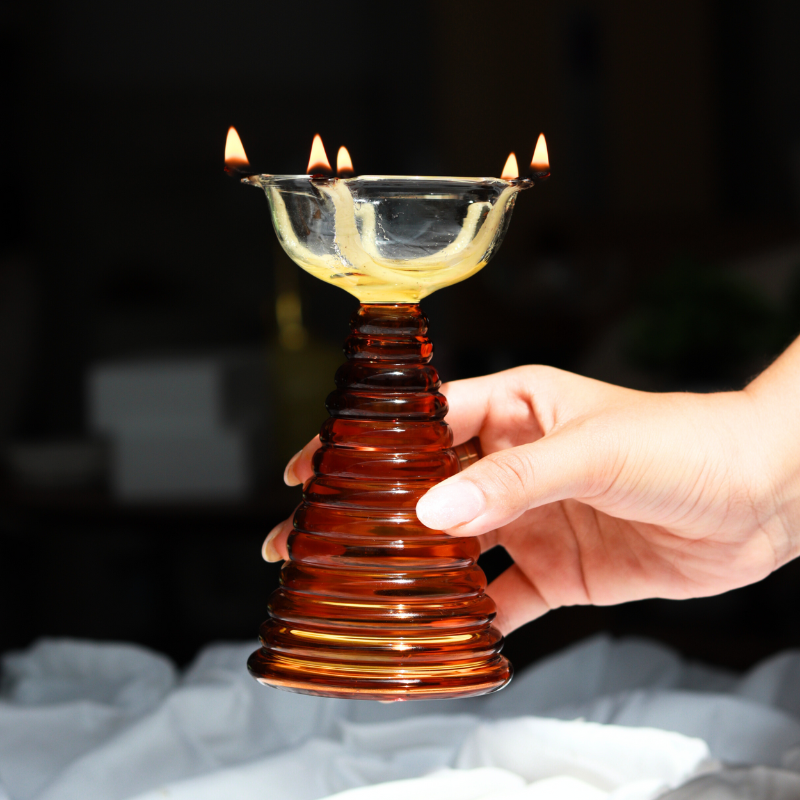 Tall Glass Diya in amber color by Muun Homes