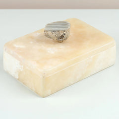 Marble Athena Rectangular Box with a textured lid on a light gray background
