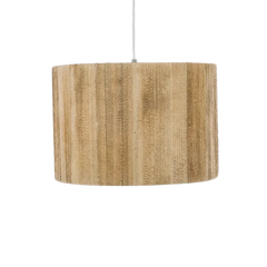Pendant lamp crafted with banana bark looks like a hanging wooden lampshade