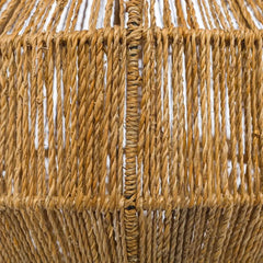 Close-up of a woven brown hanging lampshade