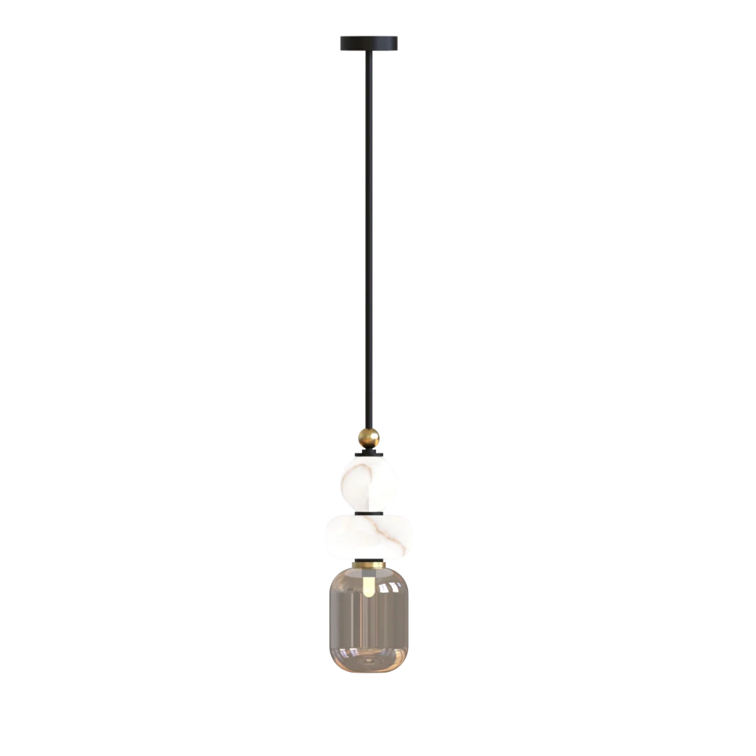 Modern pendant light with alabaster and glass shade
