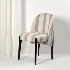 Striped chair with black legs on a white background