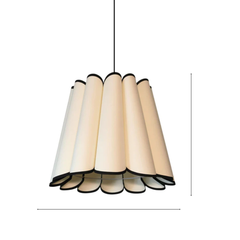 Unique pendant light with cone-shaped beige lampshades on a white background