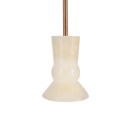 Closer look of gold-colored alabaster hanging pendant light with a white diffuser