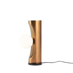 Notch Table Lamp in Rose Gold plated metal with spherical glass casting warm light