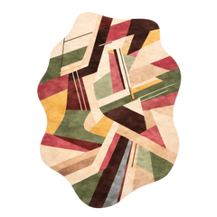 Geometric patterned rug with multicolor design on a white background