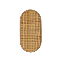 Hand-woven rattan wall sconce, Oval-shaped ambient lighting on a white background