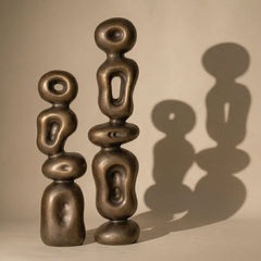 Ren Organic Sculpture in Bronze Gold finish, front view showing the fibreglass sculptural form of a man and woman