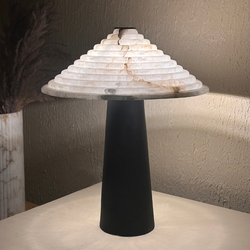 Black & White Alabaster Stone Bedside Table Lamp