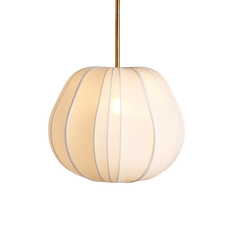 A Berlin Georgette Pendant Lamp with a soft white fabric shade, hanging from a ceiling mount.