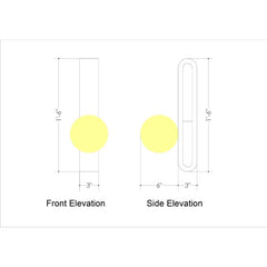 Front and side elevation dimension drawings of a round door knob with a vertical rectangular backing, shown on a white background with black text and yellow circle cutouts.