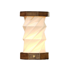 Handcrafted Origami Foldplay Table Lamp, made of white Linen and wood with warm light