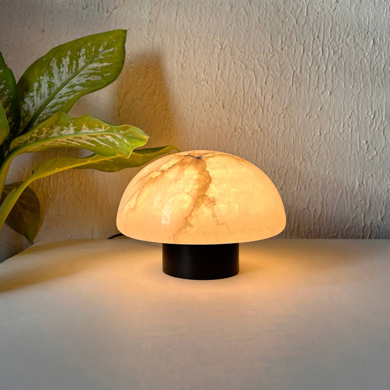 Alabaster Table Lamp with Half Moon Shape