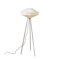 Space Rover Floor Lamp close-up detail of its silver nickel finish and fabric shade
