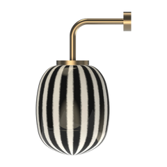 Wall-mounted wall lamp with black and white striped shade and brass finish gold arm