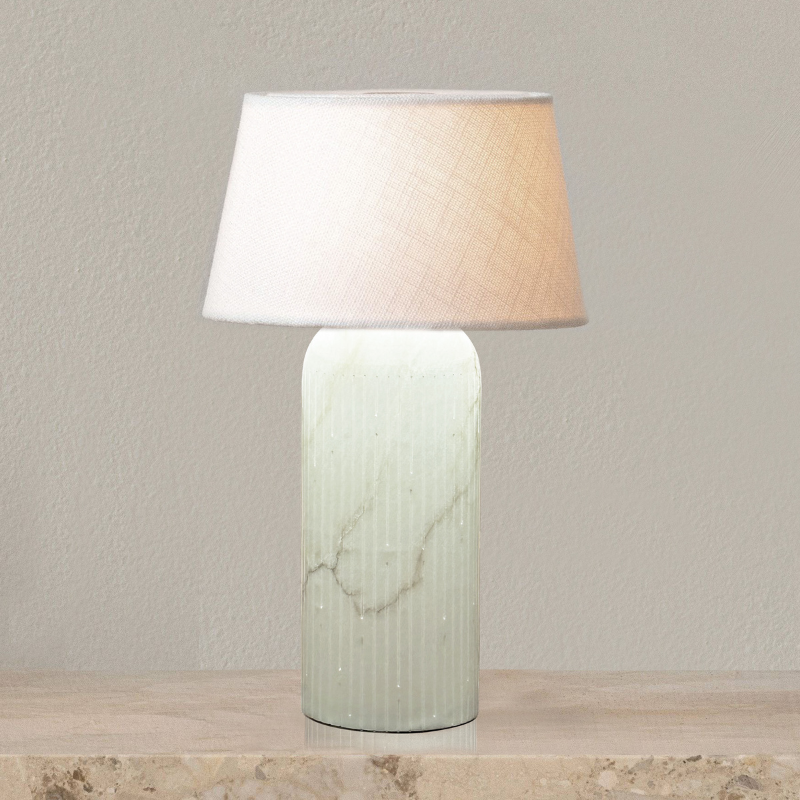 Alabaster and Steel Linen Table Lamp