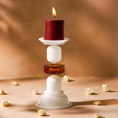 Decorative Kanak candle holder with white & Amber Pillar