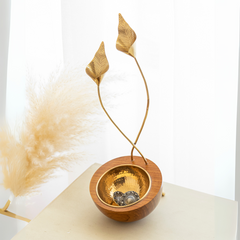 Decorative Calla Lily Bowl with lily stems designs in gold made of brass and wood 