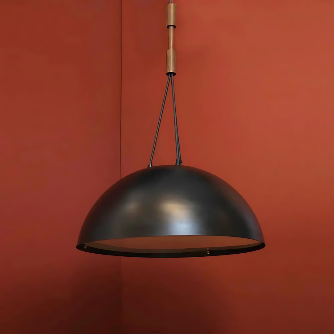 Brio Beach Villa Pendant Light constructed from teak wood accents and matte-metal finish