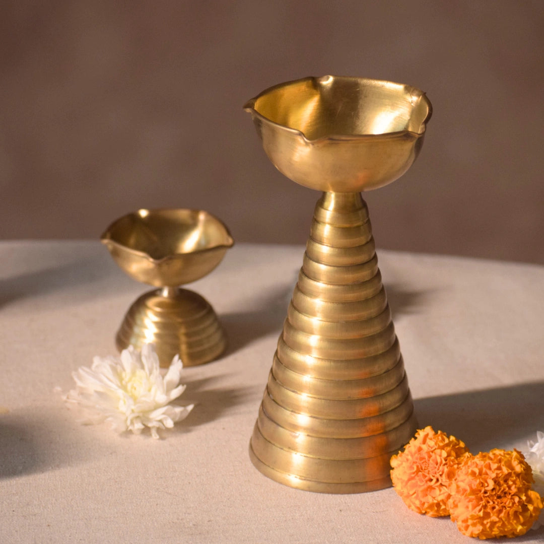 Brass Diya Gift Set in two sizes for pooja rituals and special occasions 