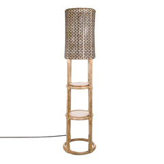 Dawki Floor Lamp illuminated warm glow through cane weave
