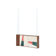 Decorative Tea Rose Candle Holder with geometric design on a white background