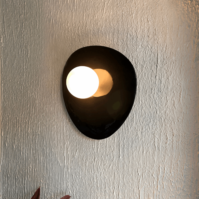 Classy Black Alabaster Stone Wall Light and Warm Bulb