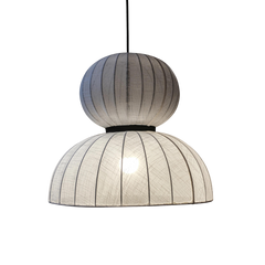 A white cotton fabric pendant light shade with a textured surface, designed to be hung from the ceiling.