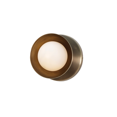 Side view of Dew Wall Sconce Small Brass Dome highlighting profile of brass dome and glass lens