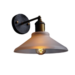 Scandinavian style wall light with conical glass and golden interior ambient glow