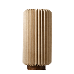 A cylindrical Serenity Table Lamp with a textured linen shade and a mango wood base.