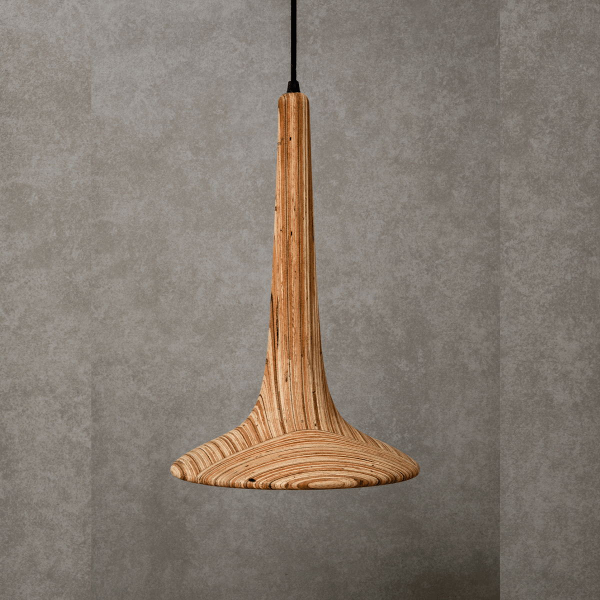 Bell Tall Pendant Lamp redefines minimal luxury. Hanging Light with grey background