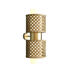 Hand-crafted bamboo and linen wall light in brass finish