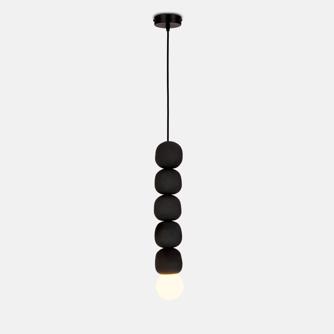 Testing 2 - Black Beaded Pendant Light, Front View on Light Grey Background