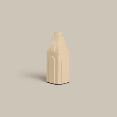 Miniature Clock Tower Vases, glossy cream ceramic vase with stepped top and arched relief