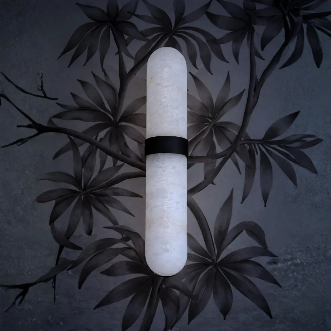 Alabaster TUBE wall lamp in white  with a black band 
