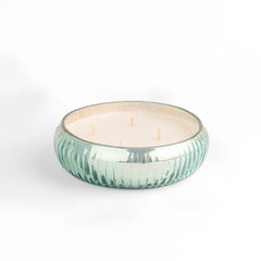 Mercury - Bowl Candle - Aqua - Orange Cassis, aqua ribbed mercury glass bowl on white, front view